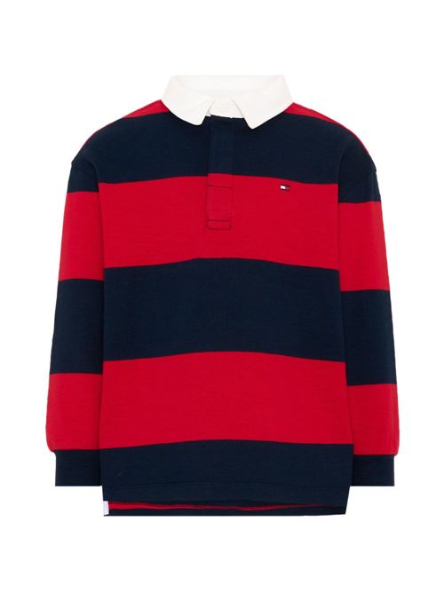 Polo rugby Tommy Hilfiger da bambino rossa a righe con maniche lunghe TOMMY HILFIGER KIDS | KB0KB10475XLG